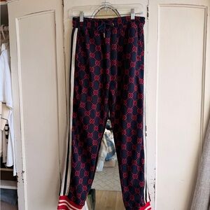 Gucci Men's Blue and Red Patterned Joggers